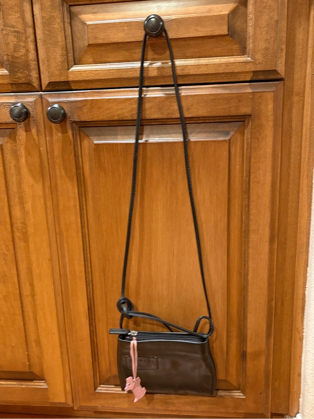 RADLEY LONDON Brown Leather Crossbody Bag with Pink Charm